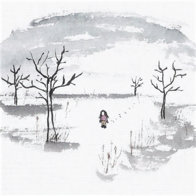 Girl in the snow, drawing